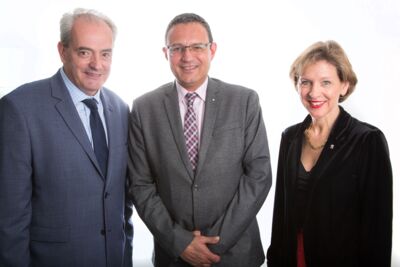 de droite à gauche: Madame Marion Dammann (présidente), Monsieur Mike Keller (vice-président)  et Monsieur Jean-Marc Deichtmann (vice-président)